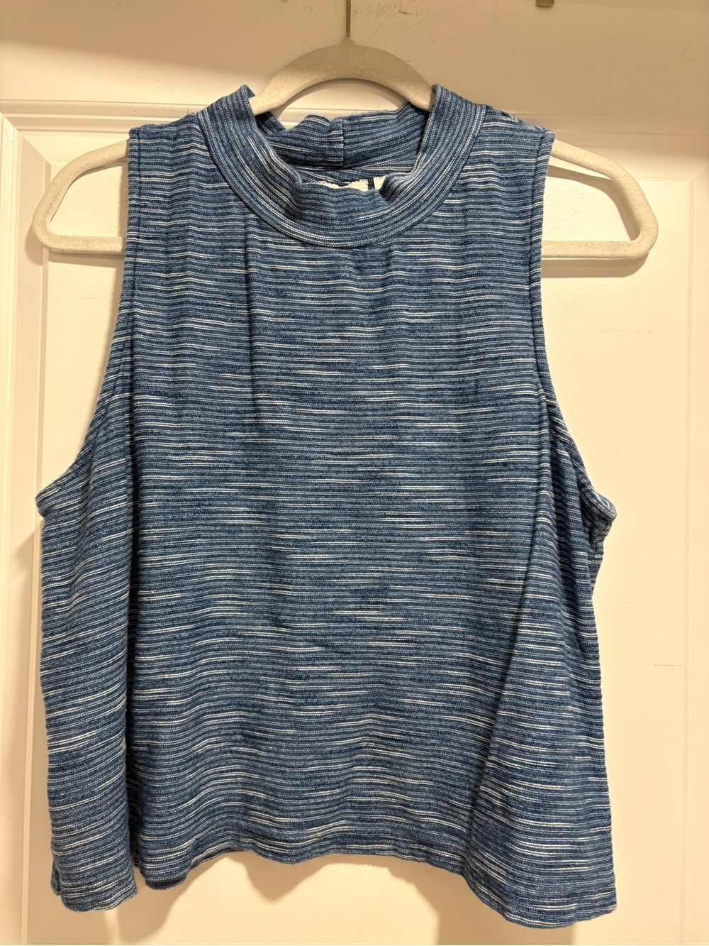 Anthropologie Blue Striped Mock Neck Tank